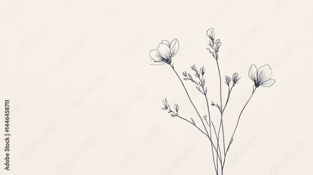 Naklejka premium Floral elegance: A delicate pen and ink illustration of blooming flowers. The illustration captures the grace and beauty of nature.