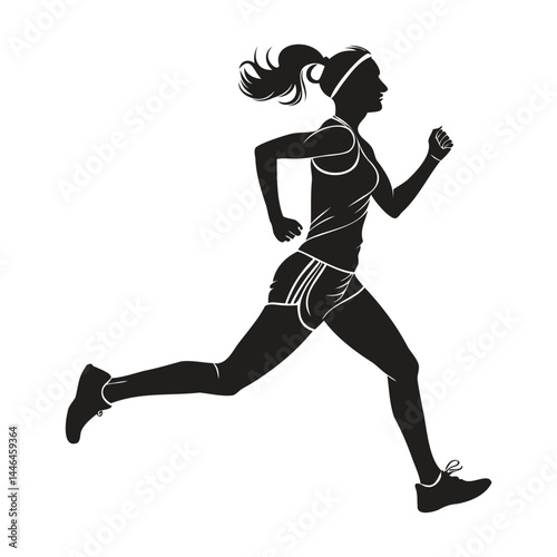 Black silhouette vector illustration of a running woman in a sport action