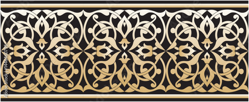 Islamic ornamental vector graphic design pattern, for ornamentation on the edge of the frame, black background. Suitable for calligraphic decoration frames