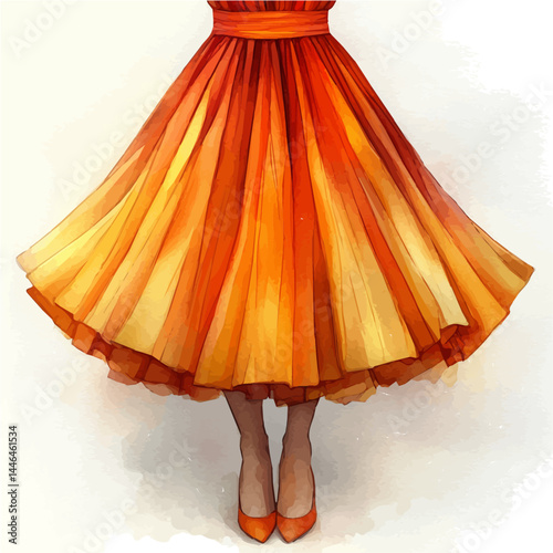 Tulle Skirt With A Layered Design, vector watercolor illustration, isolated on a white background.