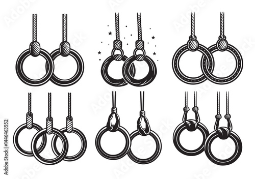 Gymnastic rings silhouette vector Set