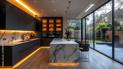 Modern kitchen design with glass walls led lighting high resolution picture