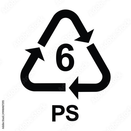 Plastic recycling symbol PS 6 , Plastic recycling code PS 6 , vector illustration.