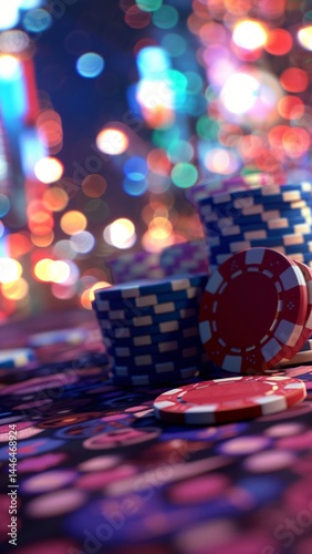 Colorful casino scene with chips and cards on the gambling table