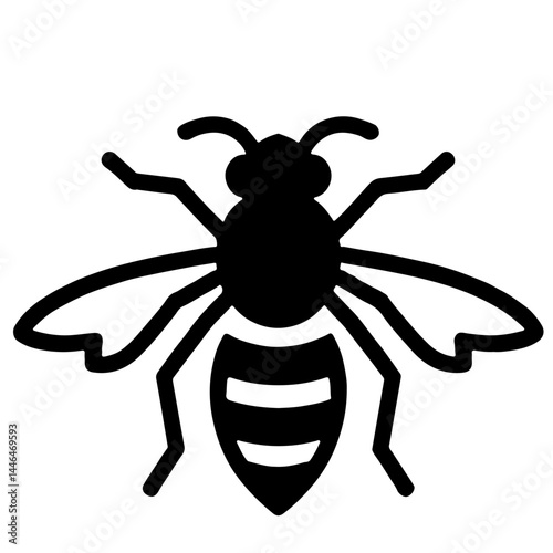 Black silhouette vector illustration of a wasp isolated on a white background.
