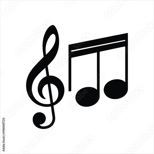 Music Notes Icon – Treble Clef and Musical Note Symbols Vector Silhouette