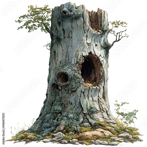 watercolor of Tree Bark, vector, isolated on a white background.