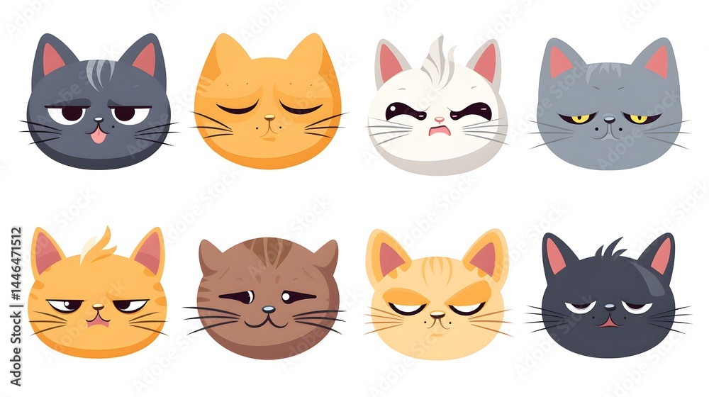 Cute Funny Cat Characters Expressing Various Emotions and Faces Cute Funny Cat Characters Expressing Various Emotions and Faces