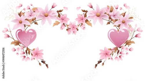 Elegant Heart Floral Frames for Wedding Invitations on Pink Background