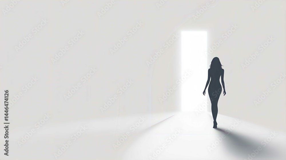 Fototapeta premium Businessman Silhouette in Lighted Doorway Concept in Dark Office Corridor