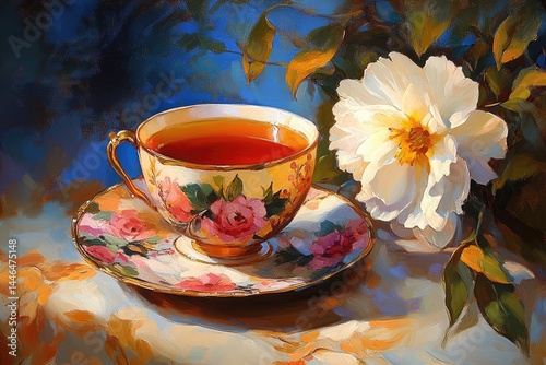 Teacup, Roses, and Peony