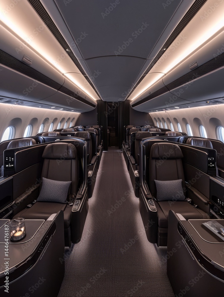 Fototapeta premium Luxury First Class Airplane Cabin Interior Design