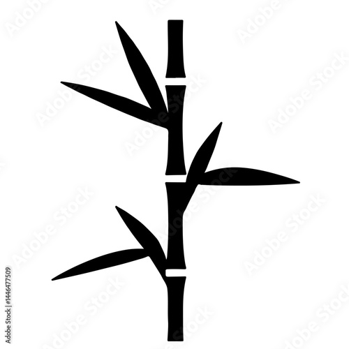 Simple black vector illustration of a stylized bamboo stalk with leaves