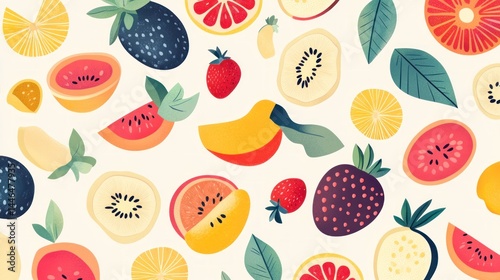 Vibrant Tropical Fruit Illustration: A Delightful Summer Pattern