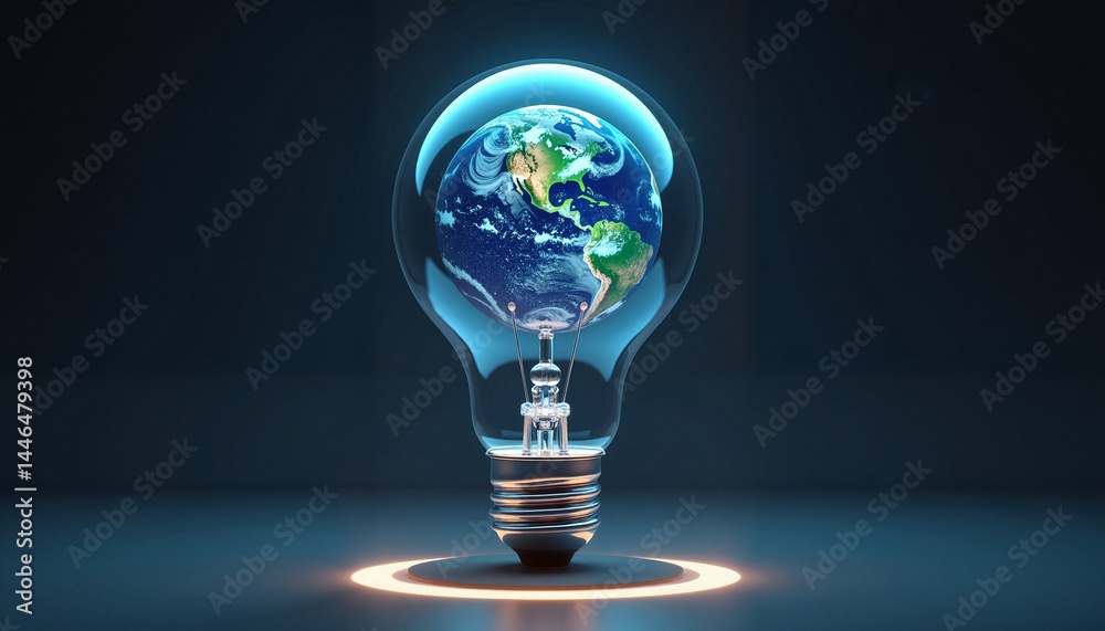 Light Bulb Containing Globe Symbolizing Innovation and Sustainability