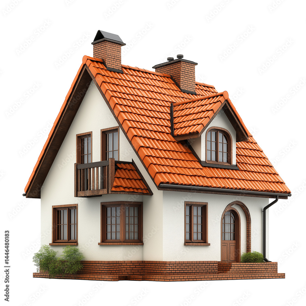 Modern small house with red roof isolated on white background Modern small house with red roof isolated on white background