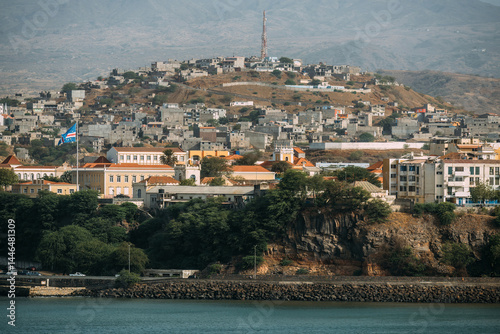 Stunning view of Praia's coastal landscape and historic architecture in Cape Verde under clear skies