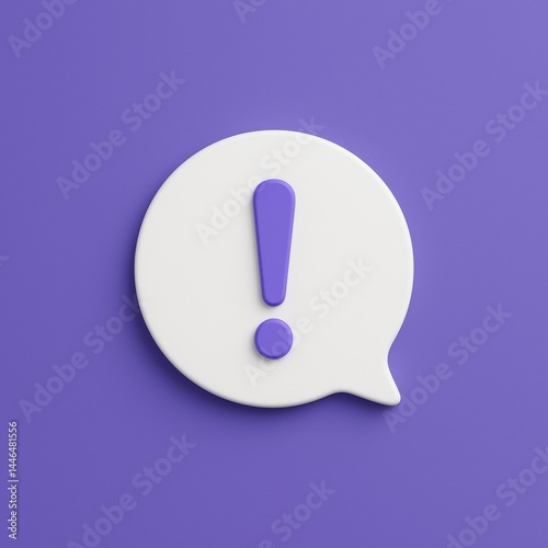 Obraz na płótnie 3d rendering of a white speech bubble containing a purple exclamation mark on a purple background, representing a warning, important information, or an alert w salonie