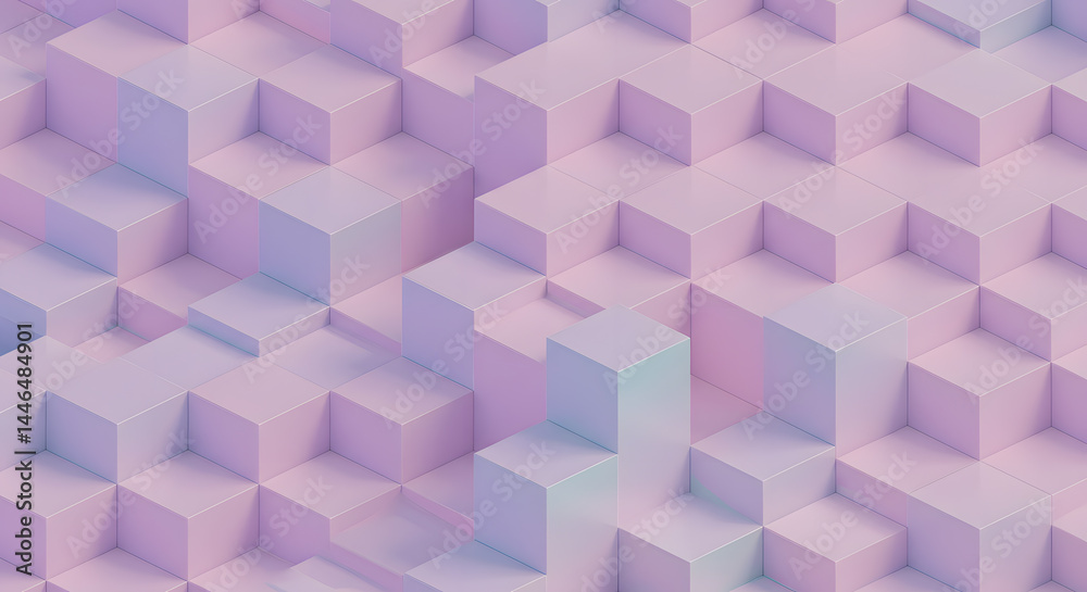 Obraz premium Pastel Isometric Cube Mosaic: Abstract 3D Geometric Pattern