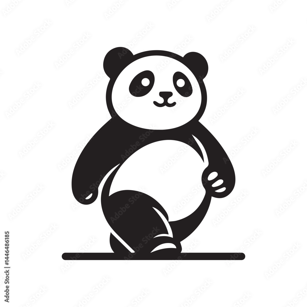 Fototapeta premium Stylized Black and White Walking Panda Illustration