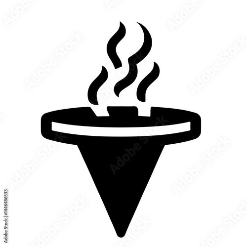  A black vector illustration of a burning incense cone, emitting smoke.