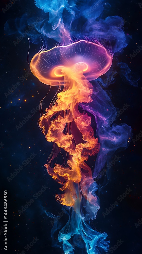 Glowing Jellyfish Nebula in Deep Space with Colorful Bioluminescent Effect Glowing Jellyfish Nebula in Deep Space with Colorful Bioluminescent Effect