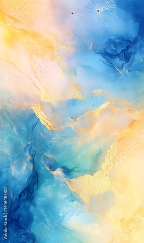 Abstract Watercolor Texture Art in Gold, Blue, and Peach Elegant Fluid Style Backdrop