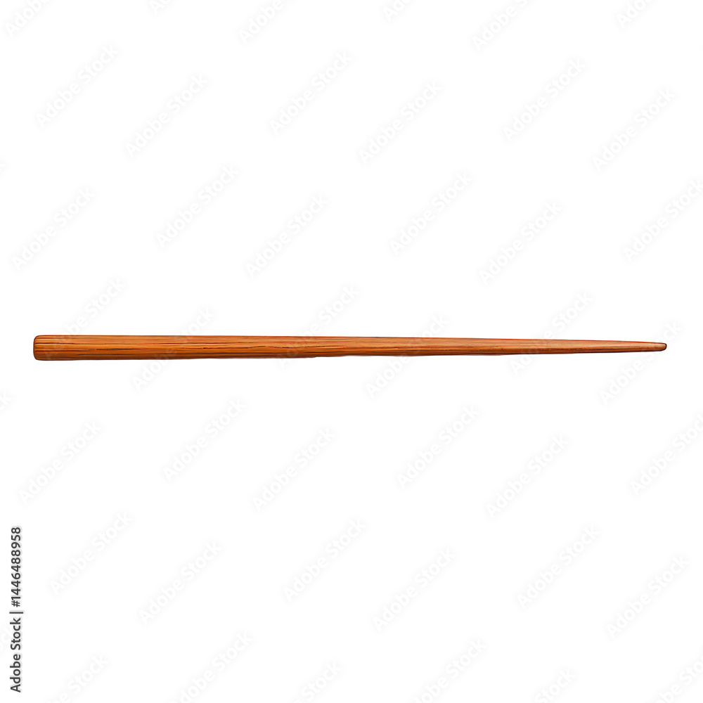 Single, polished wooden chopstick featuring rich grain texture and a gracefully tapered end.