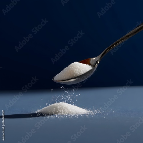 Spoonful of Granulated Sugar Pouring onto a Surface Close up Studio Shot
