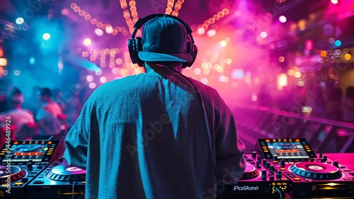 Energetic DJ Performance, Captivating Crowd with Vibrant Music and Light Display