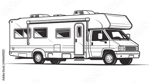 Professional Auto Trailer Silhouette for Motorhome RV Travel Car Vector Illustration