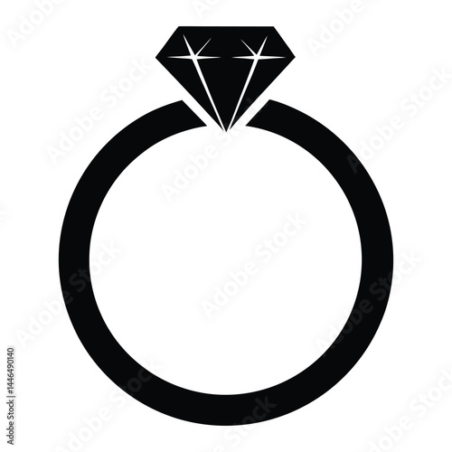 Diamond Solitaire Ring Silhouette on White Background