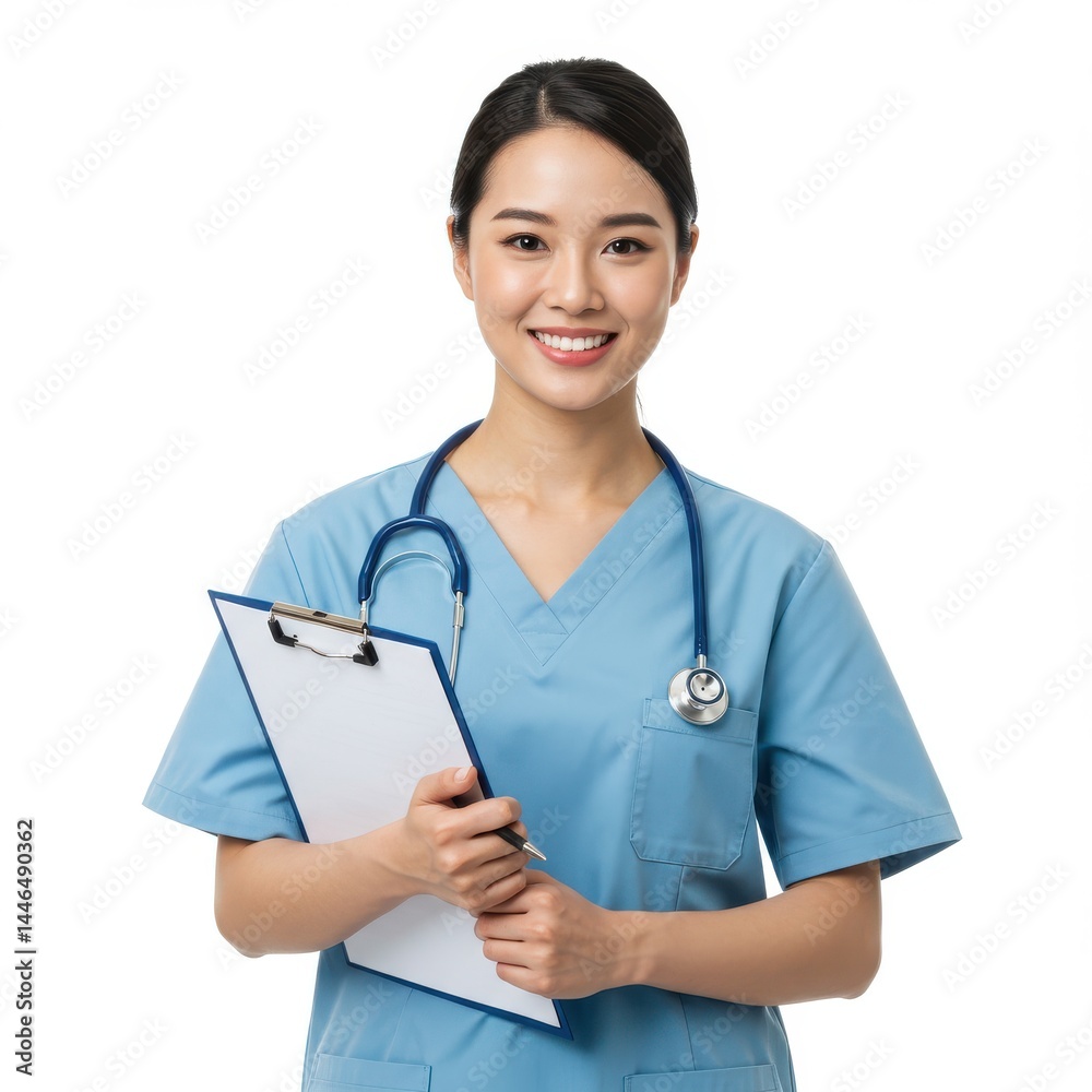 Smiling nurse with clipboard isolated on white background Smiling nurse with clipboard isolated on white background