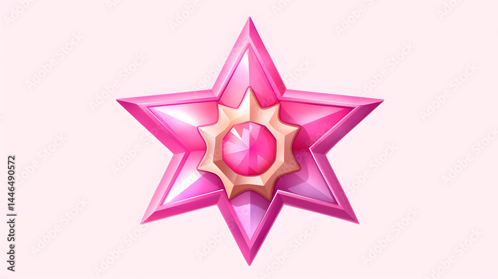 Obraz premium Professional Award Star Design with Pink Stone & Burst for Game Stars Label