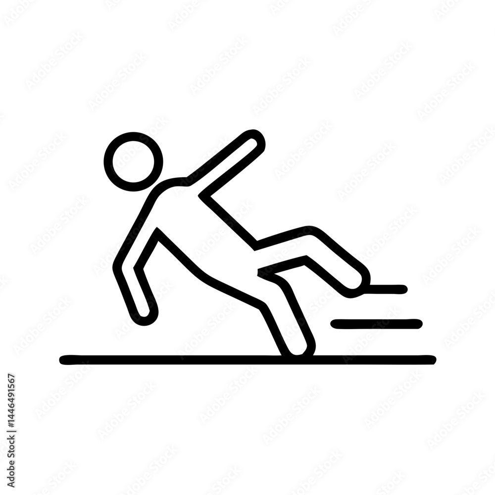 black outline icon of person slipping and falling on surface, minimal vector style symbolizing danger, accident or caution in workplace black outline icon of person slipping and falling on surface, minimal vector style symbolizing danger, accident or caution in workplace