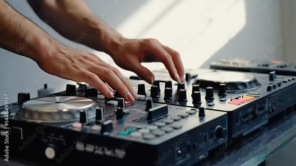 Hands manipulating a digital audio workstation. Hands manipulating a digital audio workstation.