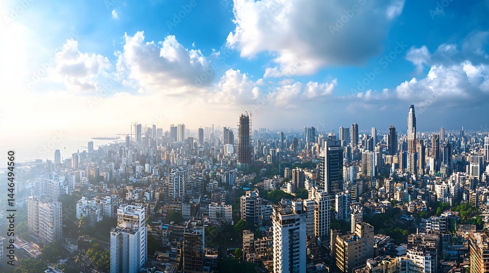 Obraz premium Aerial View of Mumbai Cityscape with Coastal Background