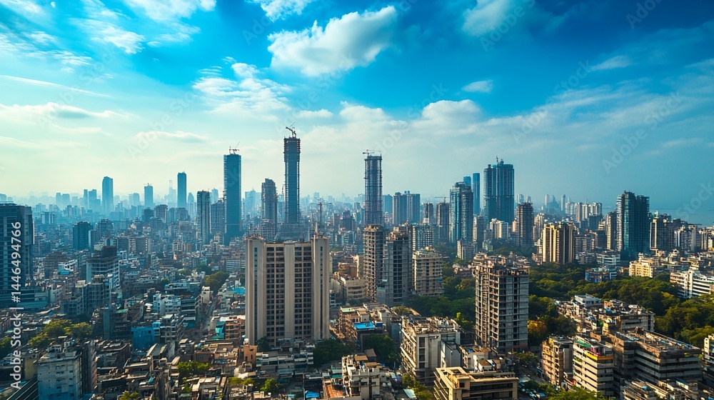 Fototapeta premium Aerial View of Mumbai Cityscape with High-Rise Buildings and Construction