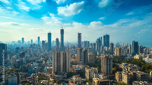 Aerial View of Mumbai Cityscape with High-Rise Buildings and Construction