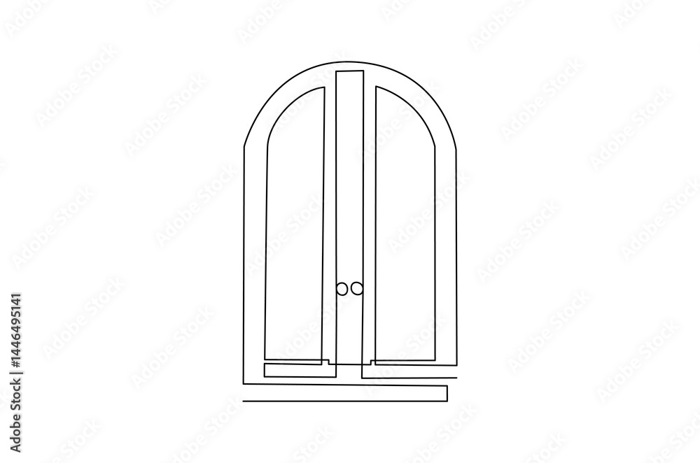 Continuous one line drawing of Closed door. Single line drawing illustration of Classic closed door. Wooden Luxury concept vector art. Doodle line illustration. Continuous one line drawing of Closed door. Single line drawing illustration of Classic closed door. Wooden Luxury concept vector art. Doodle line illustration.
