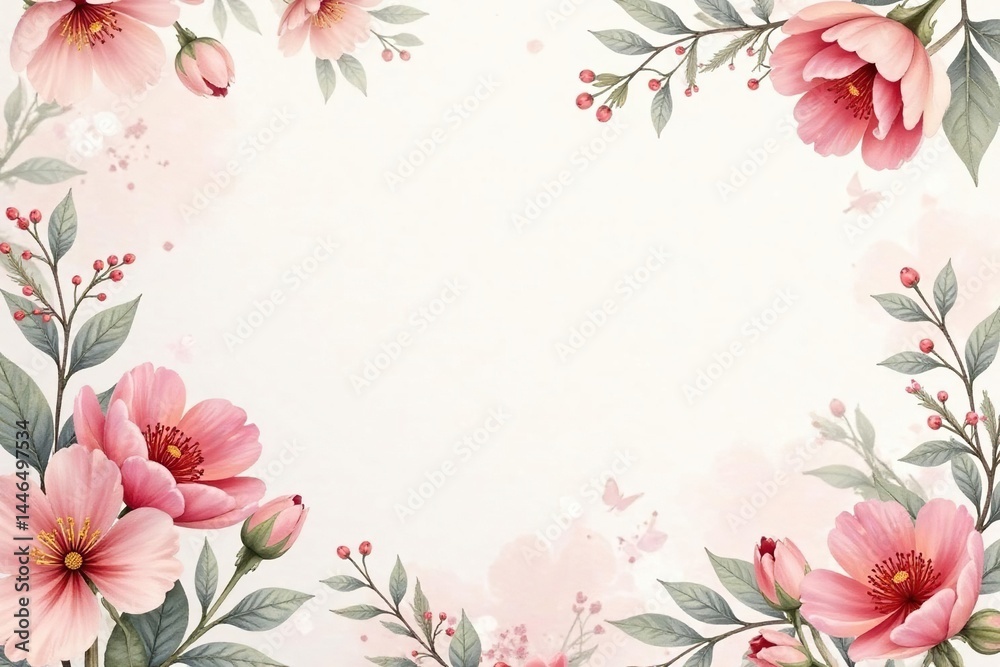 Fototapeta premium Subtle watercolor floral pattern on soft background, summer, pretty, blossom