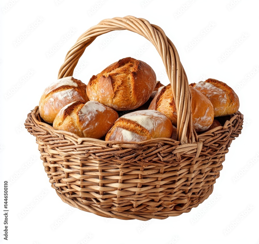 Golden Brown Bread Rolls in Rustic Wicker Basket Golden Brown Bread Rolls in Rustic Wicker Basket