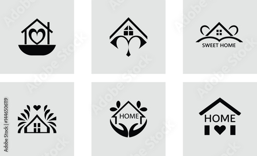Wooden sweet home logo with love shape stylish-vector art set design