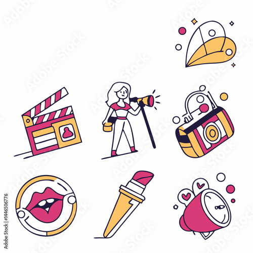 Trendy Filmmaking and Beauty Icons Pack: Scalable Graphic Design Elements