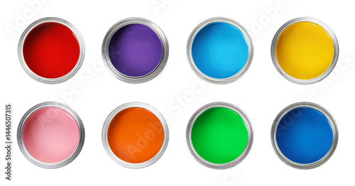 Free Download Paints of different bright colors in cans isolated on white, set. Top view - GFXLoad