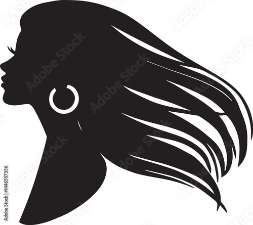 Elegant Female Silhouette with Flowing Hair and Earring