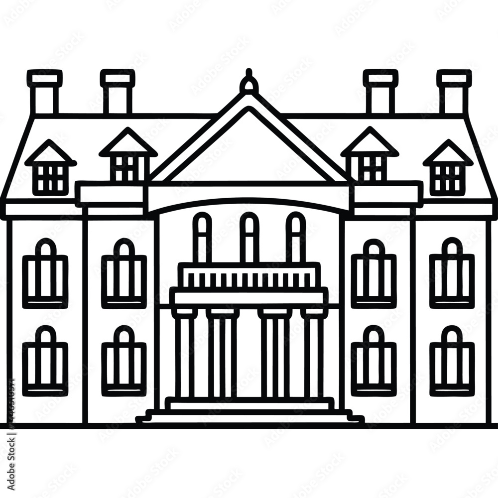 Fototapeta premium Isolated Black Vector mansion With White Background