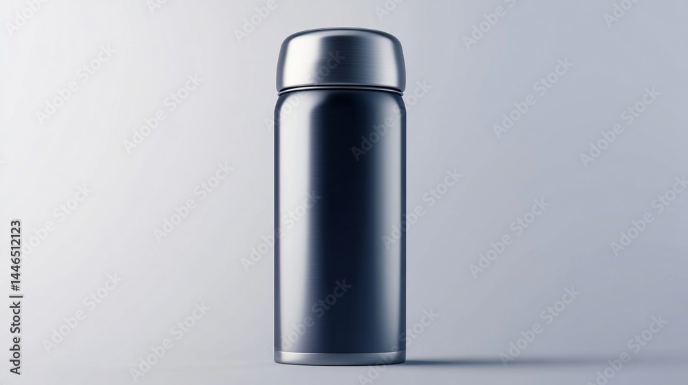 Sleek black thermos bottle with metallic cap. Sleek black thermos bottle with metallic cap.