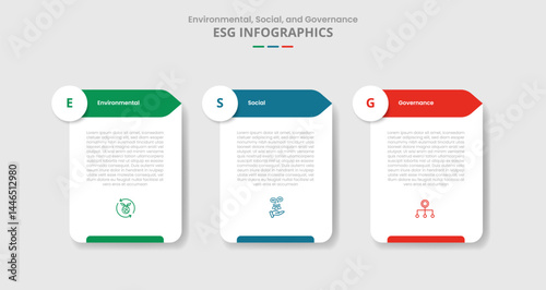 ESG sustainability concept for infographic with drop shadow style with table box container with circle and arrow direction with 3 point list information