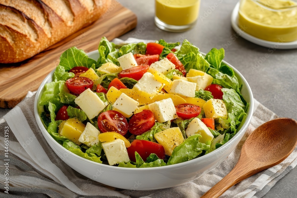 Vibrant Salad with Cubes of Cheese and Cherry Tomatoes Vibrant Salad with Cubes of Cheese and Cherry Tomatoes